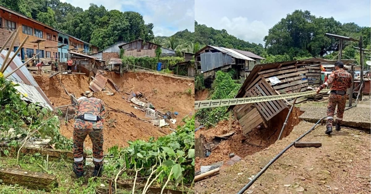 Hujan lebat yang berterusan semalaman di sini telah mengakibatkan tanah runtuh merosakkan sebahagian daripada 32 pintu rumah panjang di Rumah Bansa Anak Langgak, Kapit.