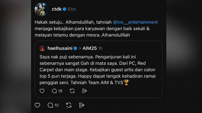 AIM25 gah di mata Hael Husaini, Siti Nurhaliza ucap terima kasih kepada TVS