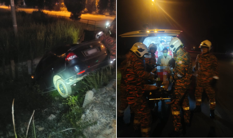 Lelaki cedera, kereta dipandu terbabas masuk parit