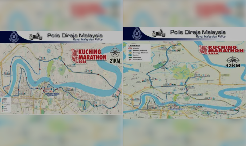 26 lokasi jalan ditutup, dilencong sempena Kuching Marathon 2026