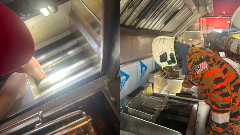 The man's anxious hands are stuck on the fryer.
