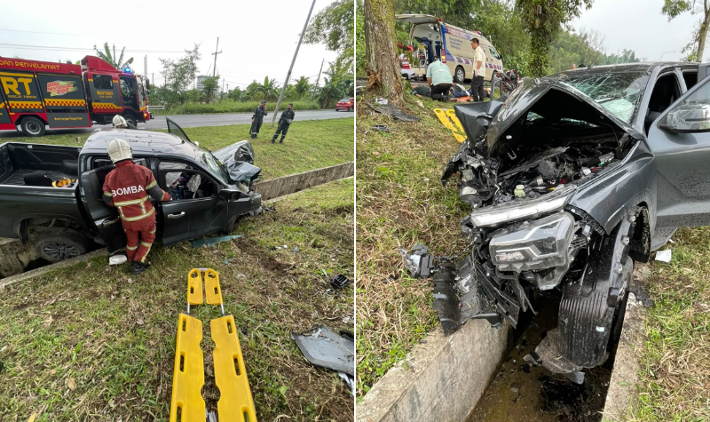 Three men were injured, a pickup truck went down the trench.